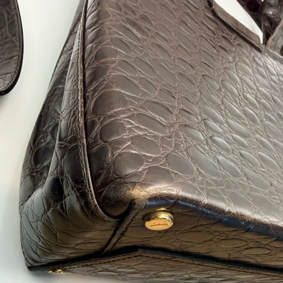 Vintage Salvatore Ferragamo Brown Croc Top Handle 2-Way Bag w/ Strap - Picture 4 of 14